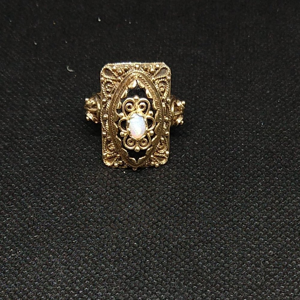 VTG Statement Ring 14k Yellow Gold w/ Onyx & Opal